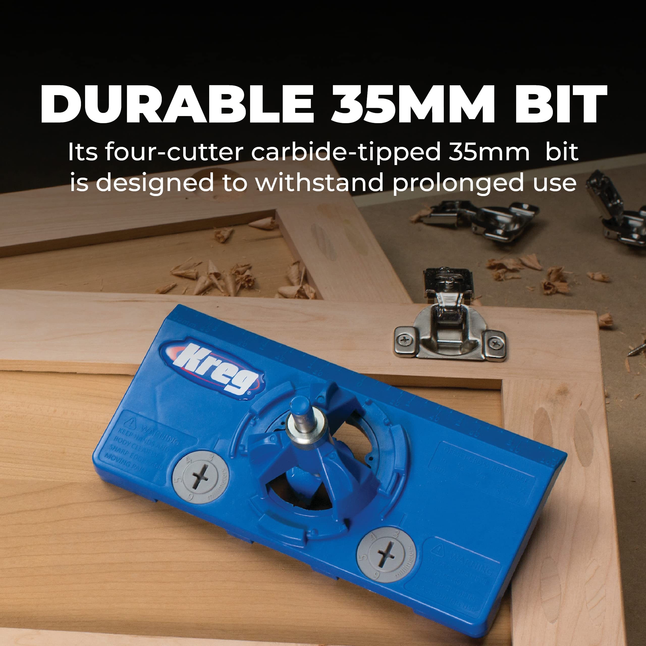 Kreg KHI-Hinge Jig alignment cams enable precise hinge positioning.