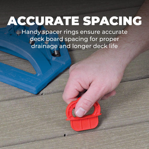 Kreg KJDECKSYS20 angle guides ensure accurate drill and driver positions in deck boards.