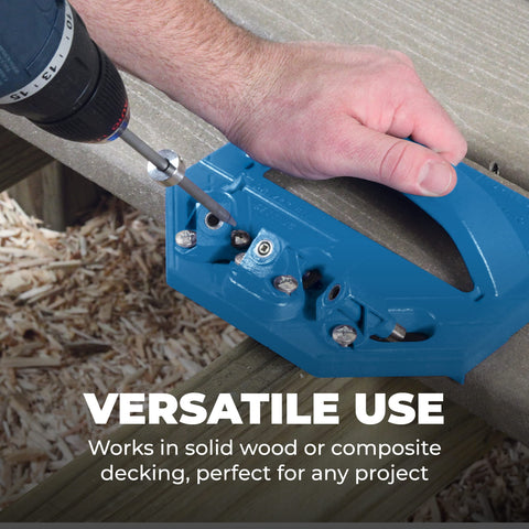 Kreg KJDECKSYS20 drill guides aid consistent bit alignment for repeatable results.