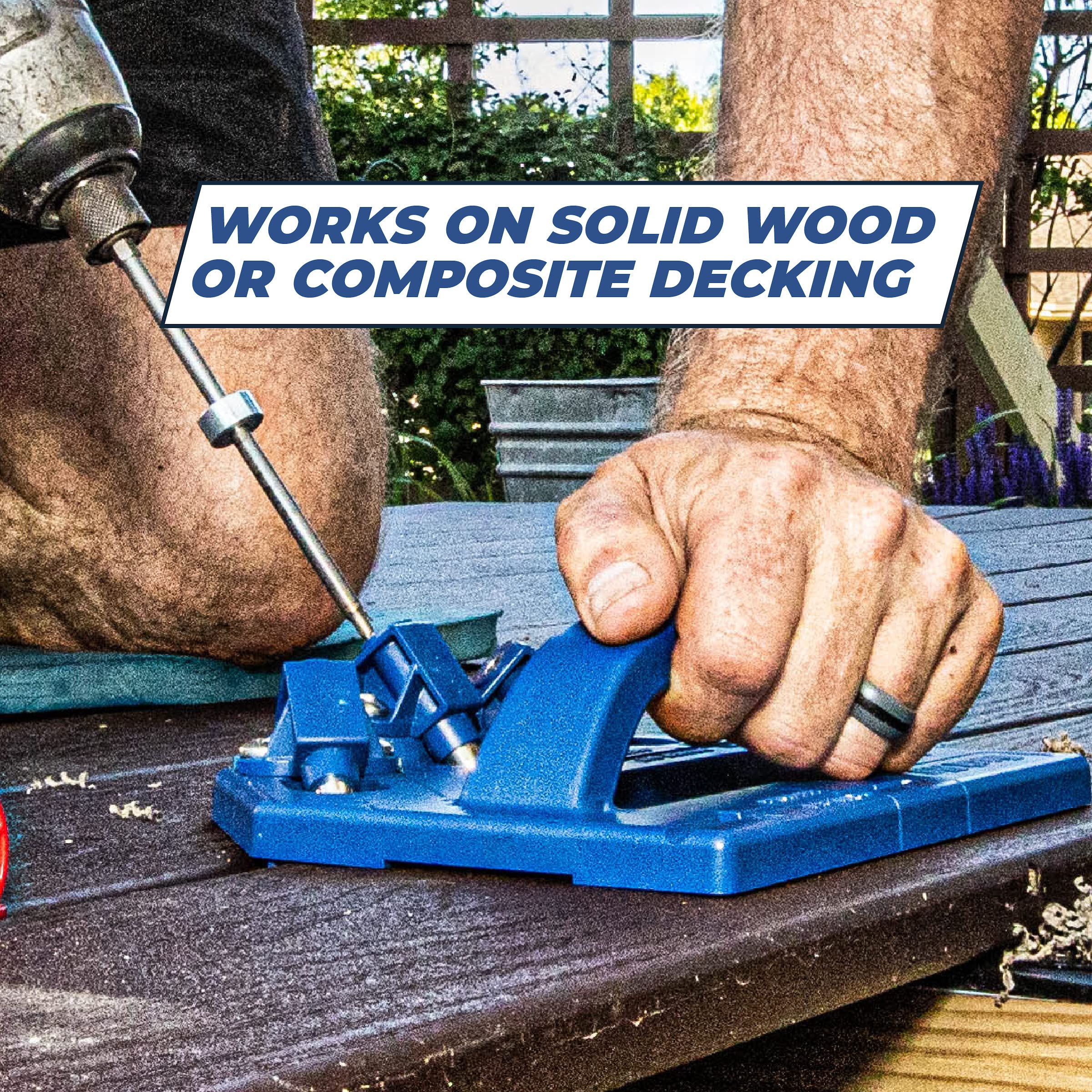 Kreg KJDECKSYS20 driver-bit positioning supports flush screw seating on deck boards.