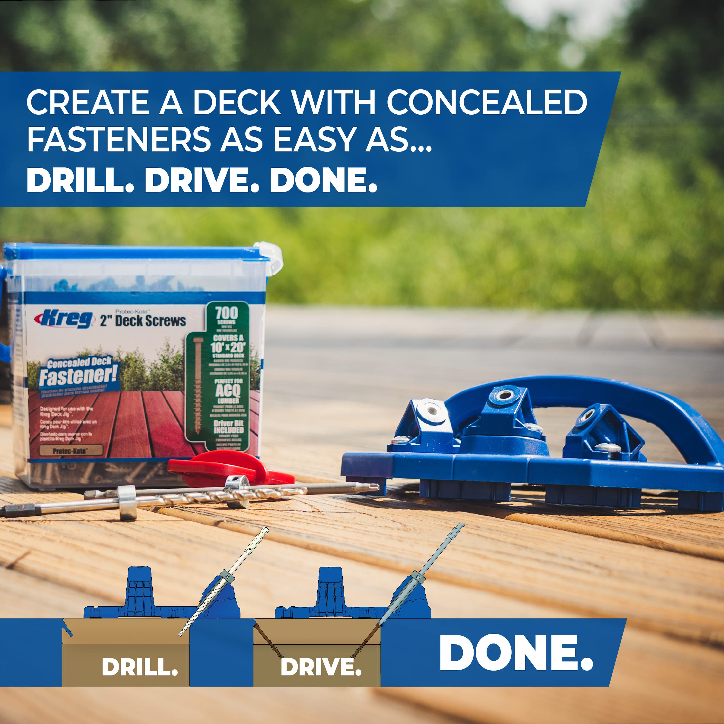 Kreg KJDECKSYS20 outdoor deck work shown with reliable construction results.