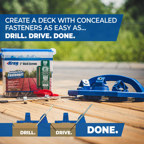 Kreg KJDECKSYS20 outdoor deck work shown with reliable construction results.