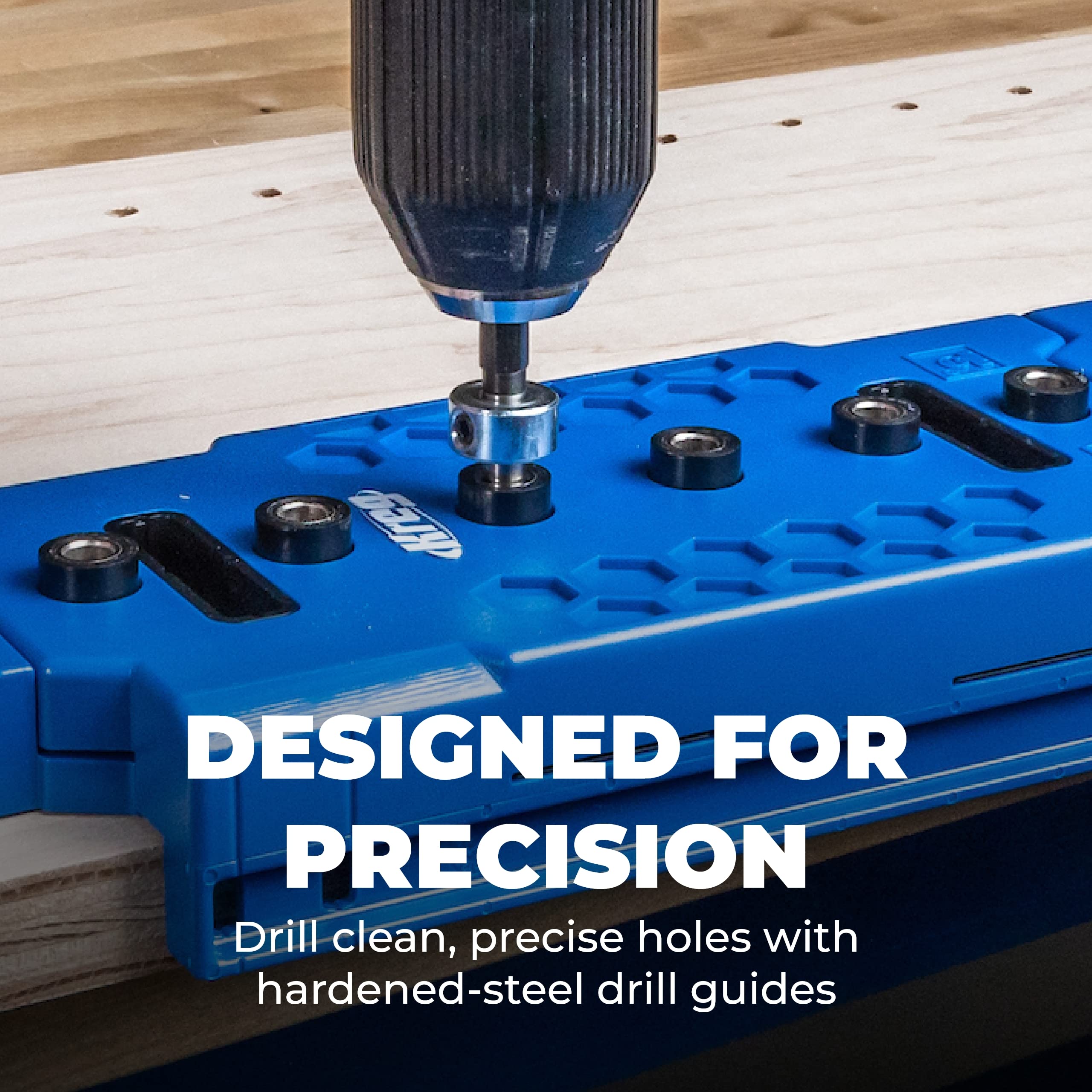 Kreg KMA3225 hardened-steel-guides: durable guides support repeated precise hole drilling.