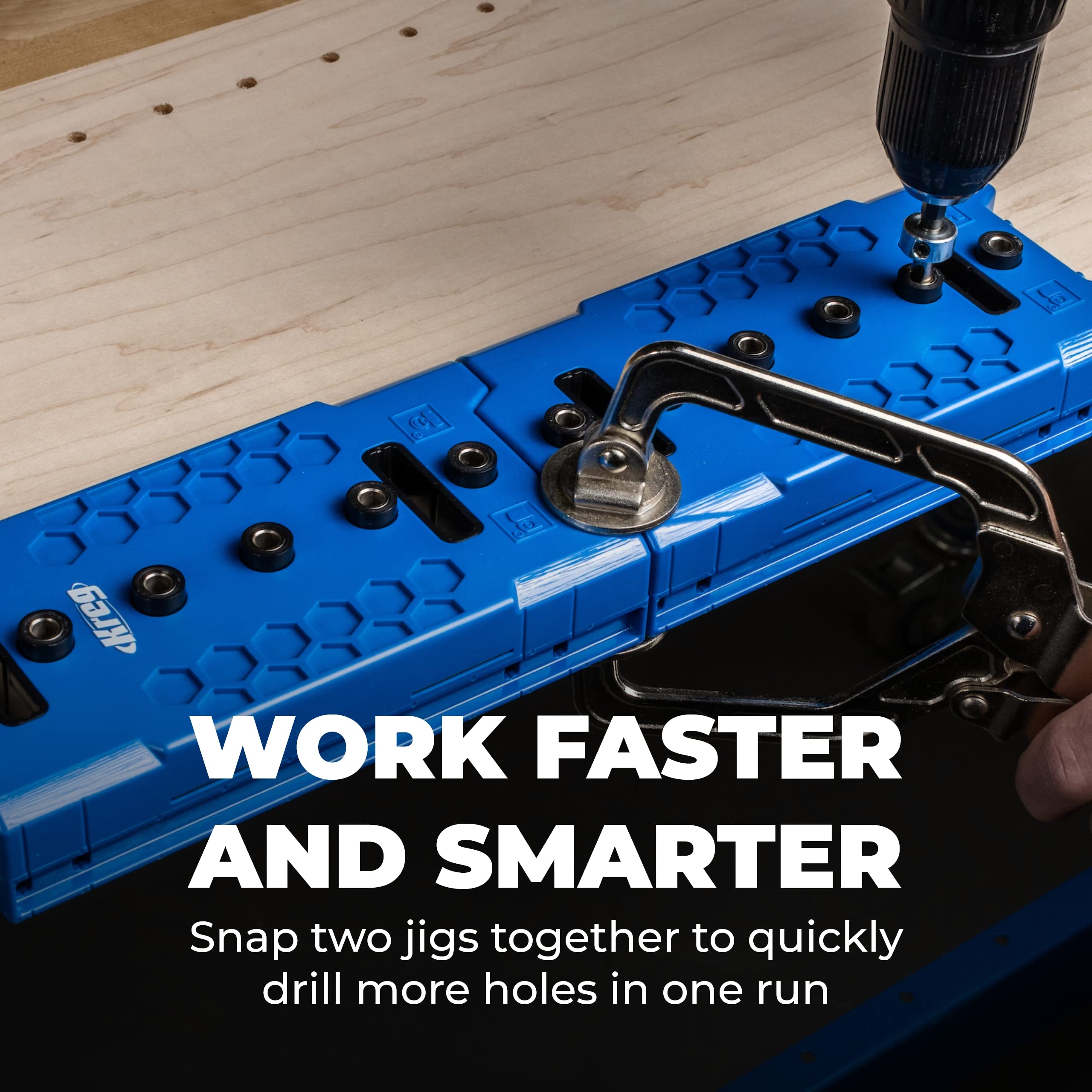 Kreg KMA3225 second-shelf-pin-jig-compat: extend capability for larger shelving layouts.