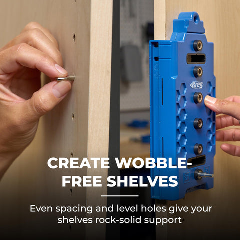 Kreg KMA3232 drilling-guide in use on a project for wobble-free shelving