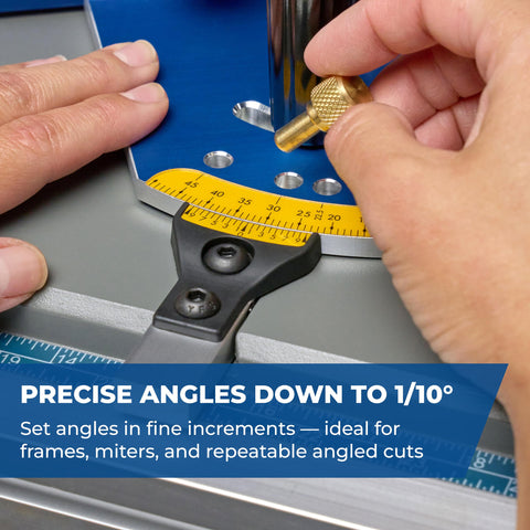 Kreg KMS7102 brass pin enables fast angle switching.