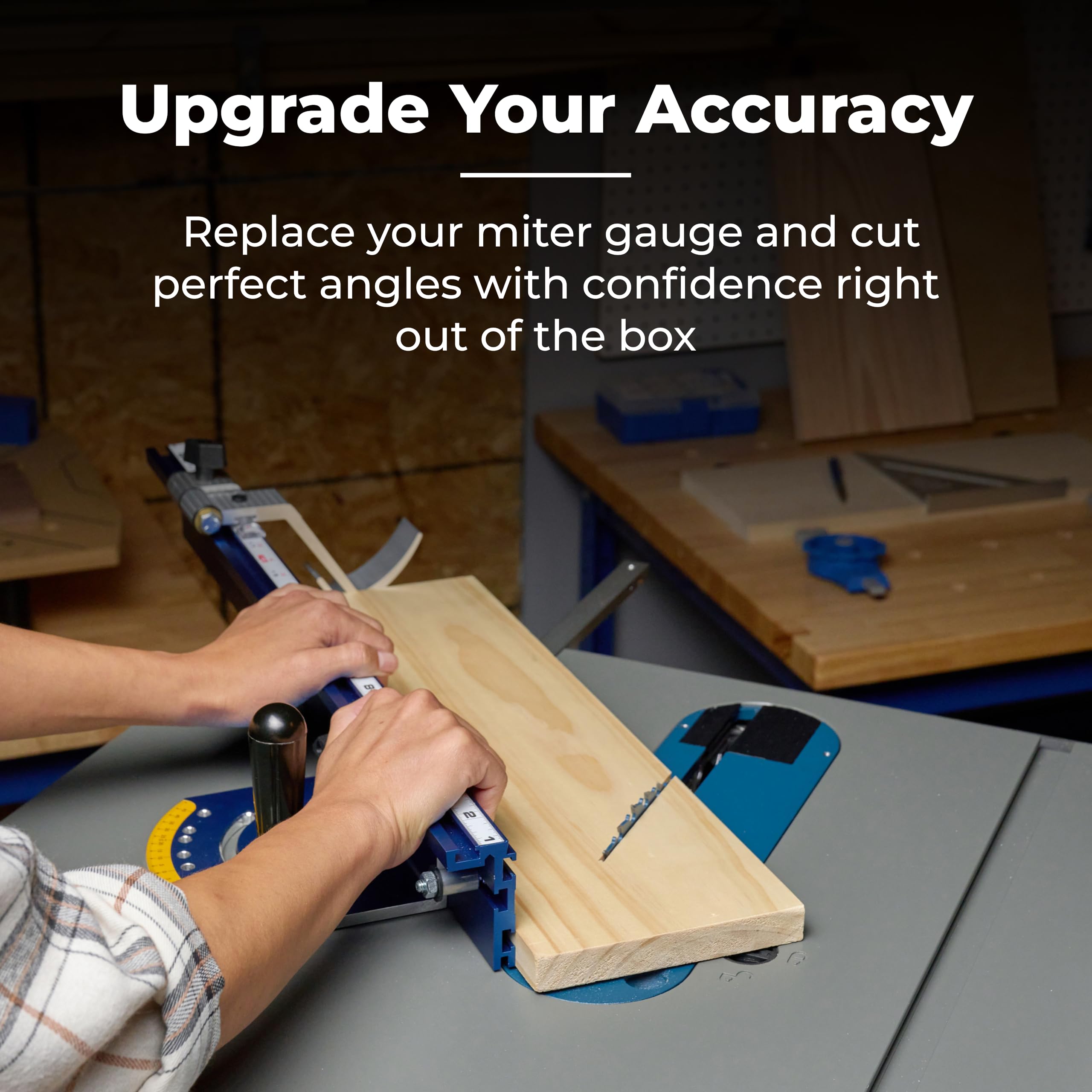 Kreg KMS7102 miter gauge bar enables quick angle changes.