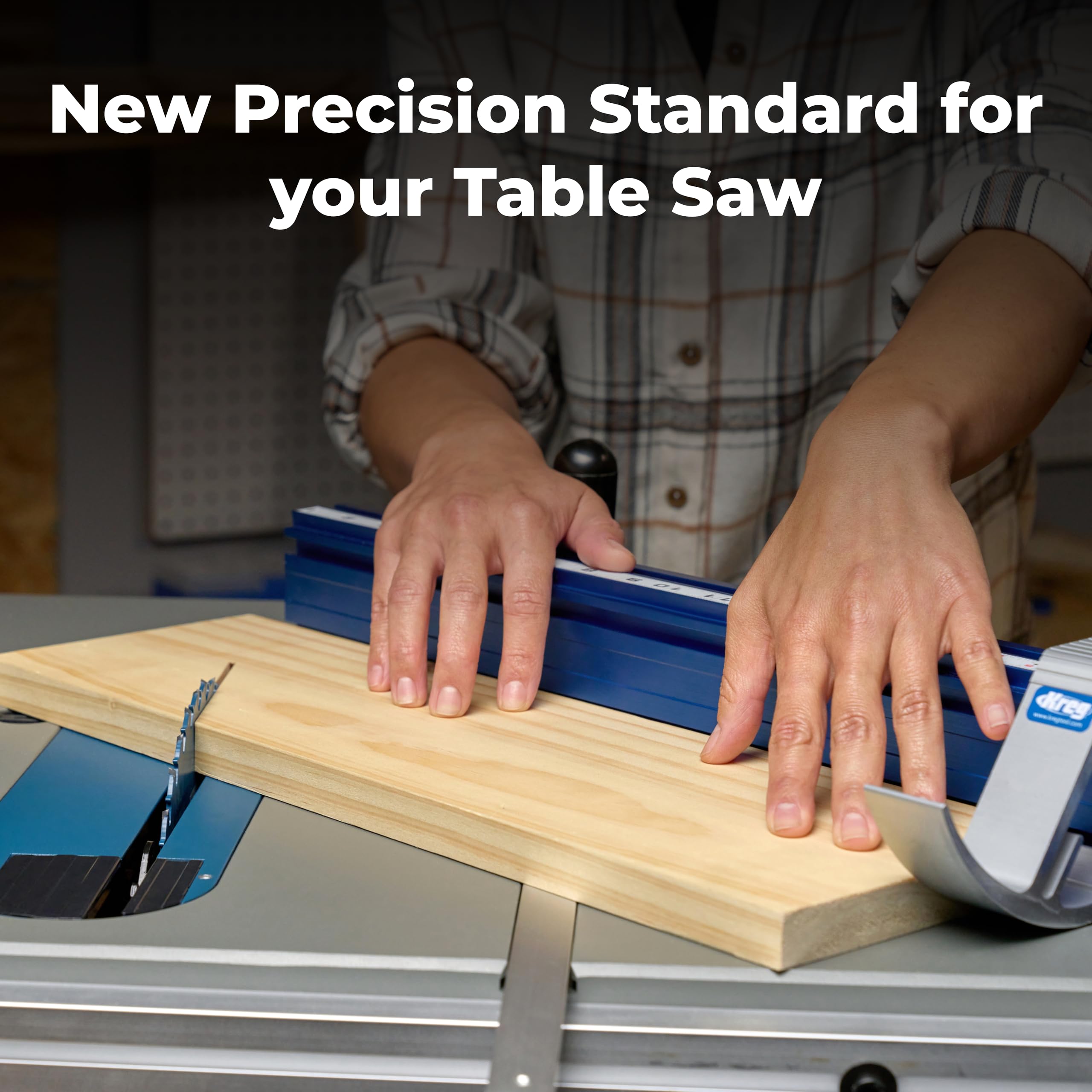 Kreg KMS7102 miter gauge fence supports stable angled stops.