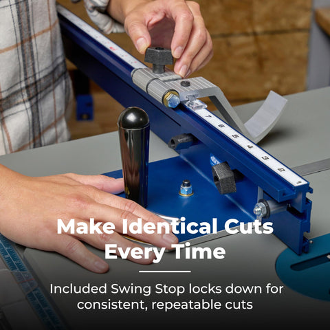 Kreg KMS7102 vernier scale for 1/10 degree precision.