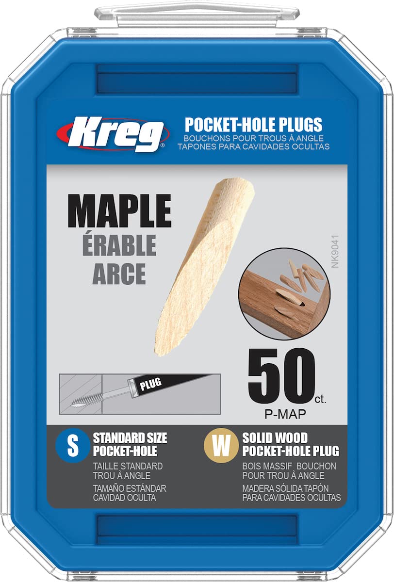 Kreg maple plug in a pocket hole, ready to glue and sand for a flush finish.
