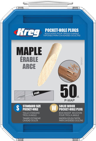 Kreg maple plug in a pocket hole, ready to glue and sand for a flush finish.