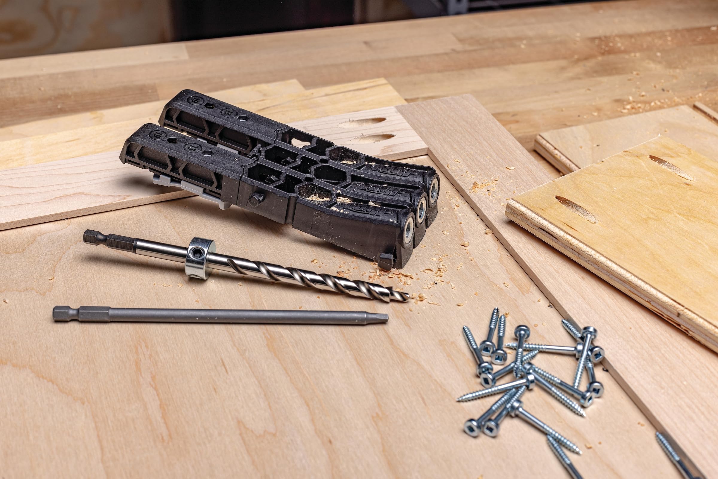 Kreg Micro Jig used on cabinets and drawers for clean joints.