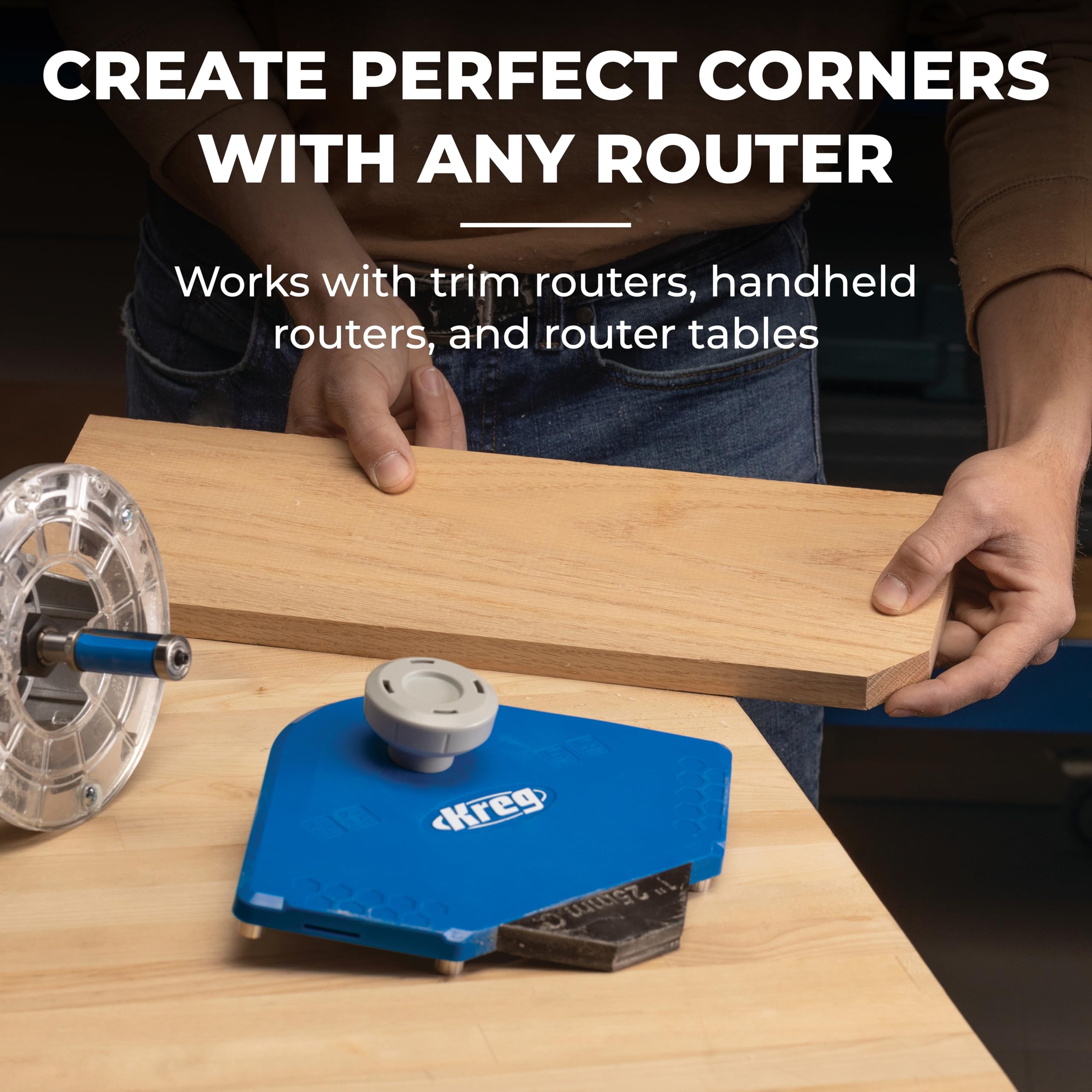 Kreg PRS1000 gripmaxx surface helps secure the workpiece during routing.
