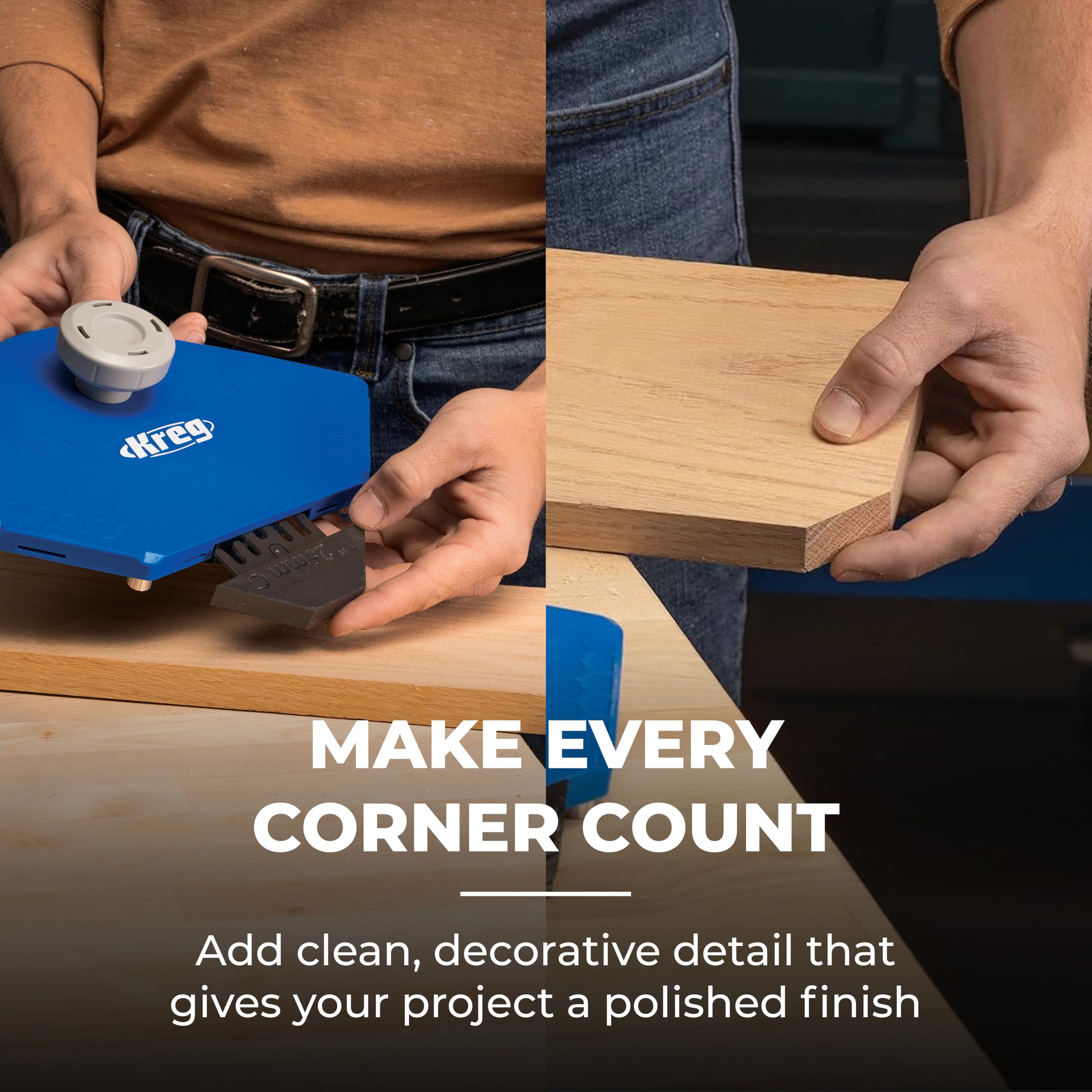 Kreg PRS1000 woodworking tool aids radius and chamfer tasks with ease.