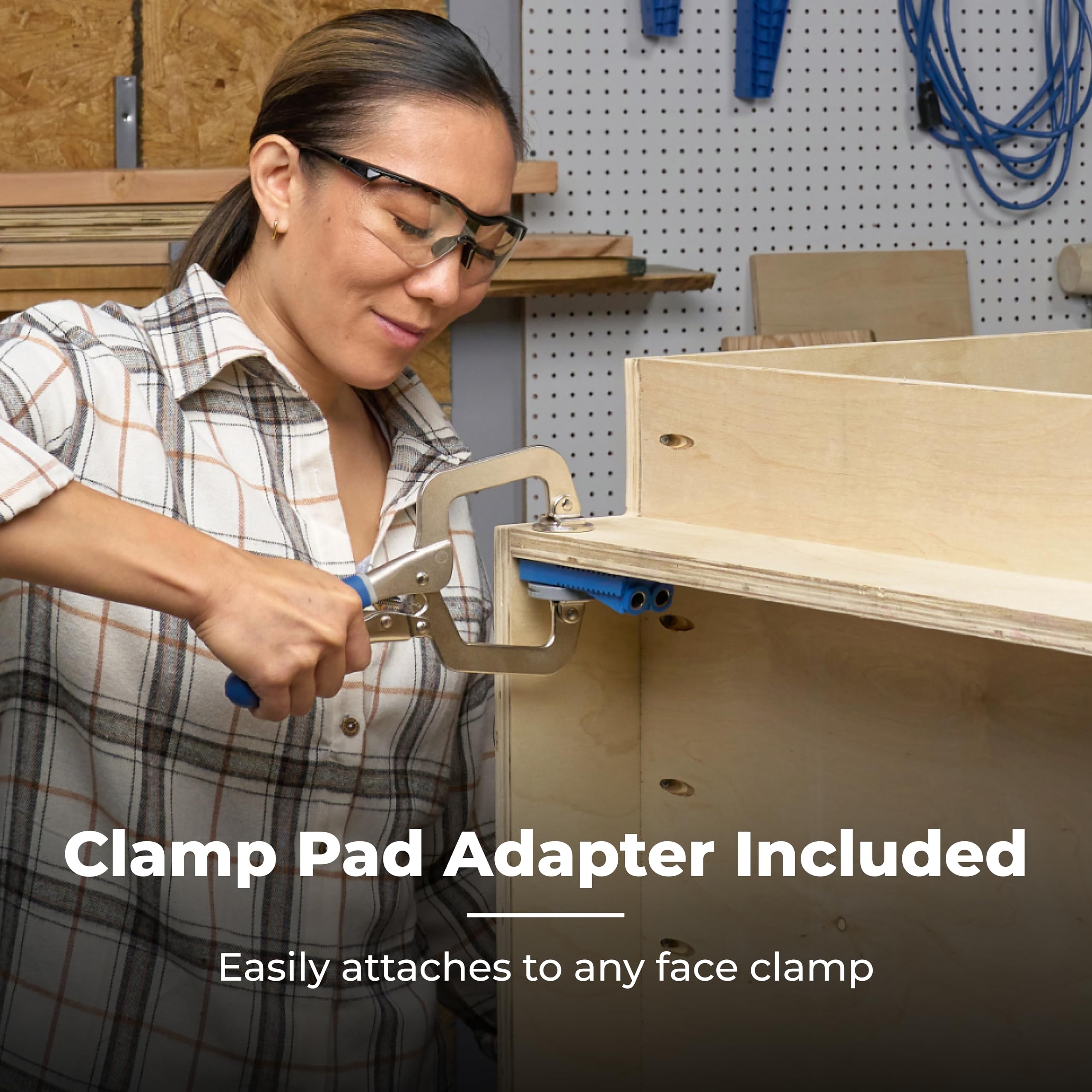 Portable pocket-hole jig ready for on-site woodworking tasks.