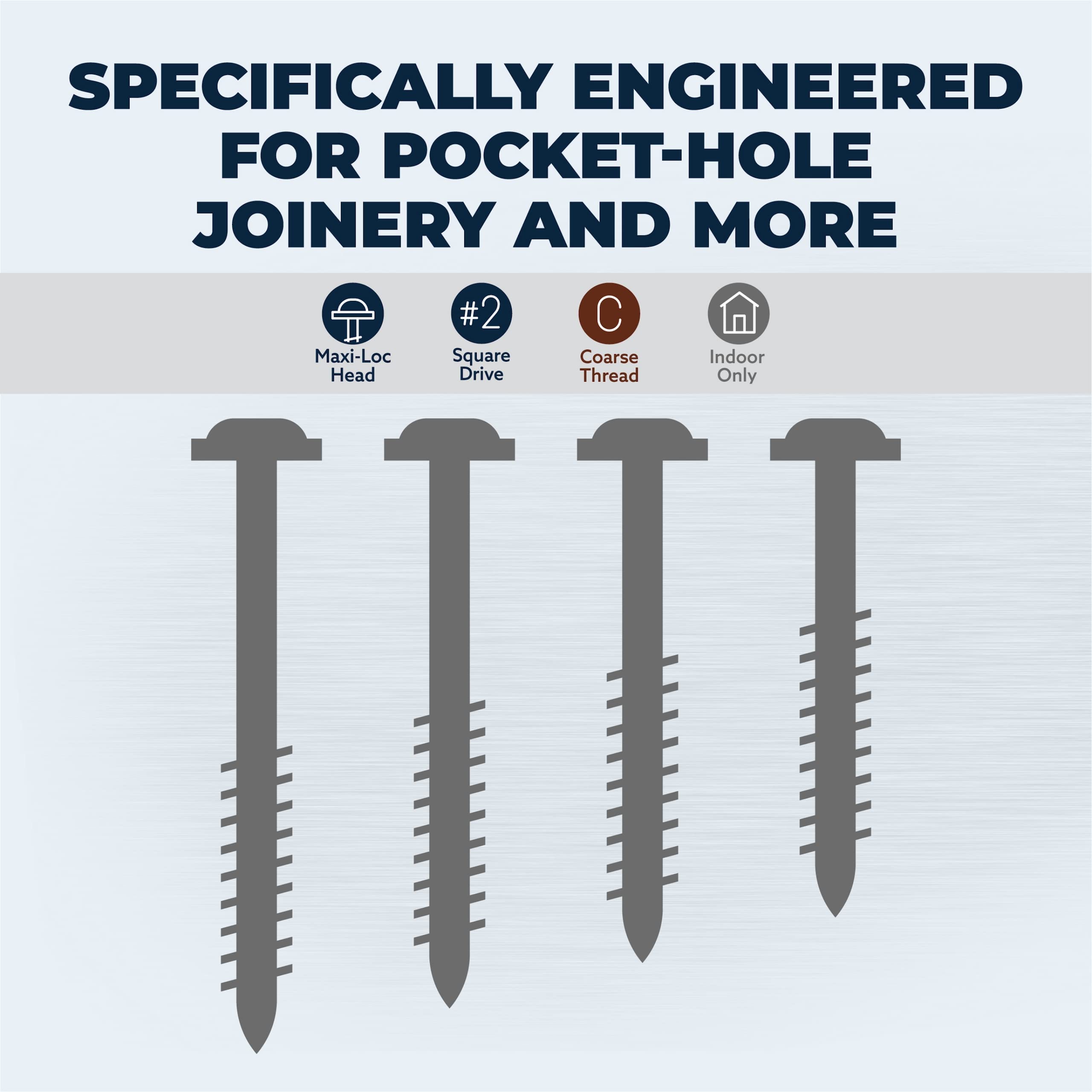 Kreg SML-C125-500 Maxi-Loc head screws for secure seating in wood.