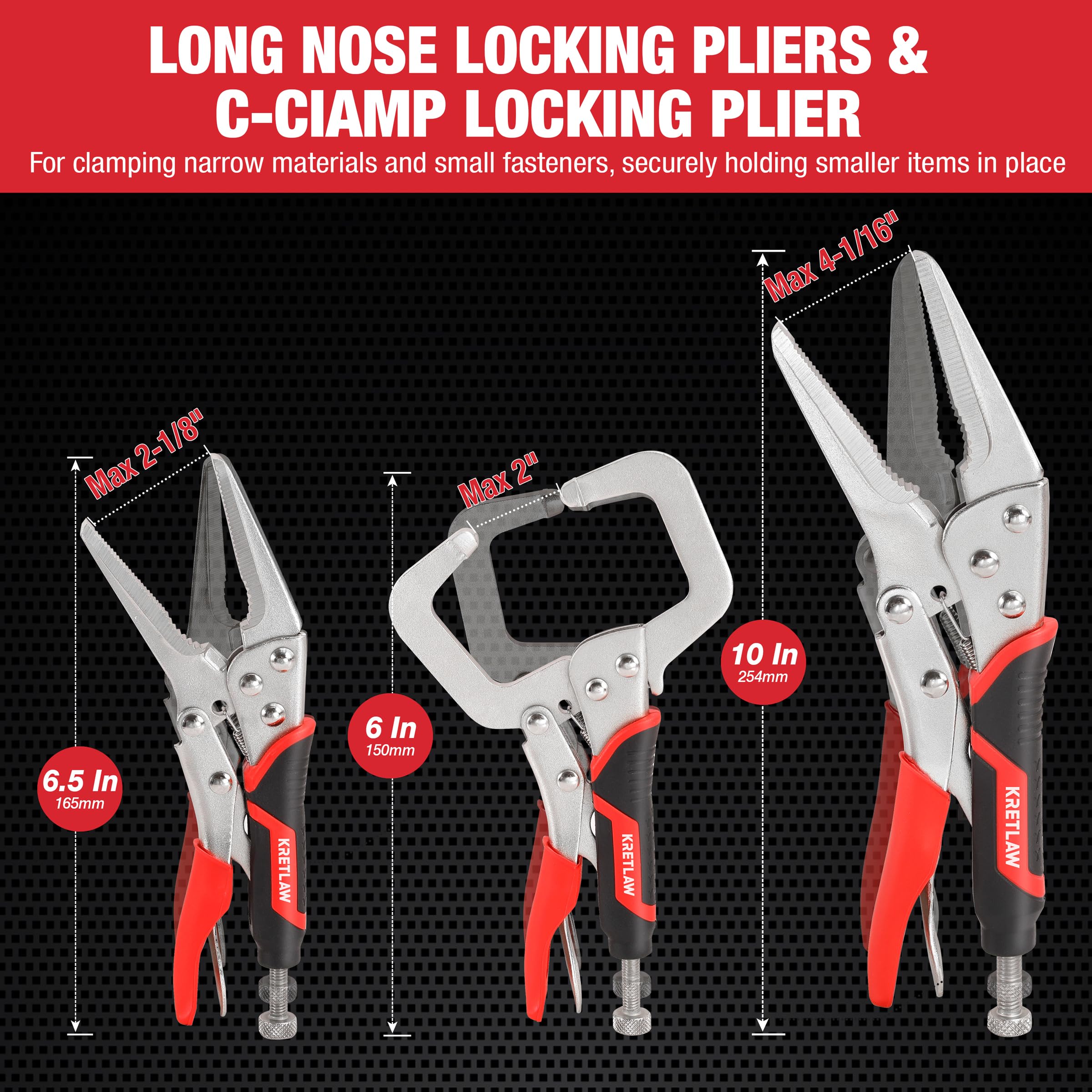 KRETLAW 10-inch curved jaw locking pliers long reach and leverage