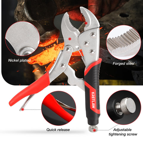 KRETLAW 7-inch curved jaw locking pliers ideal for stubborn bolts