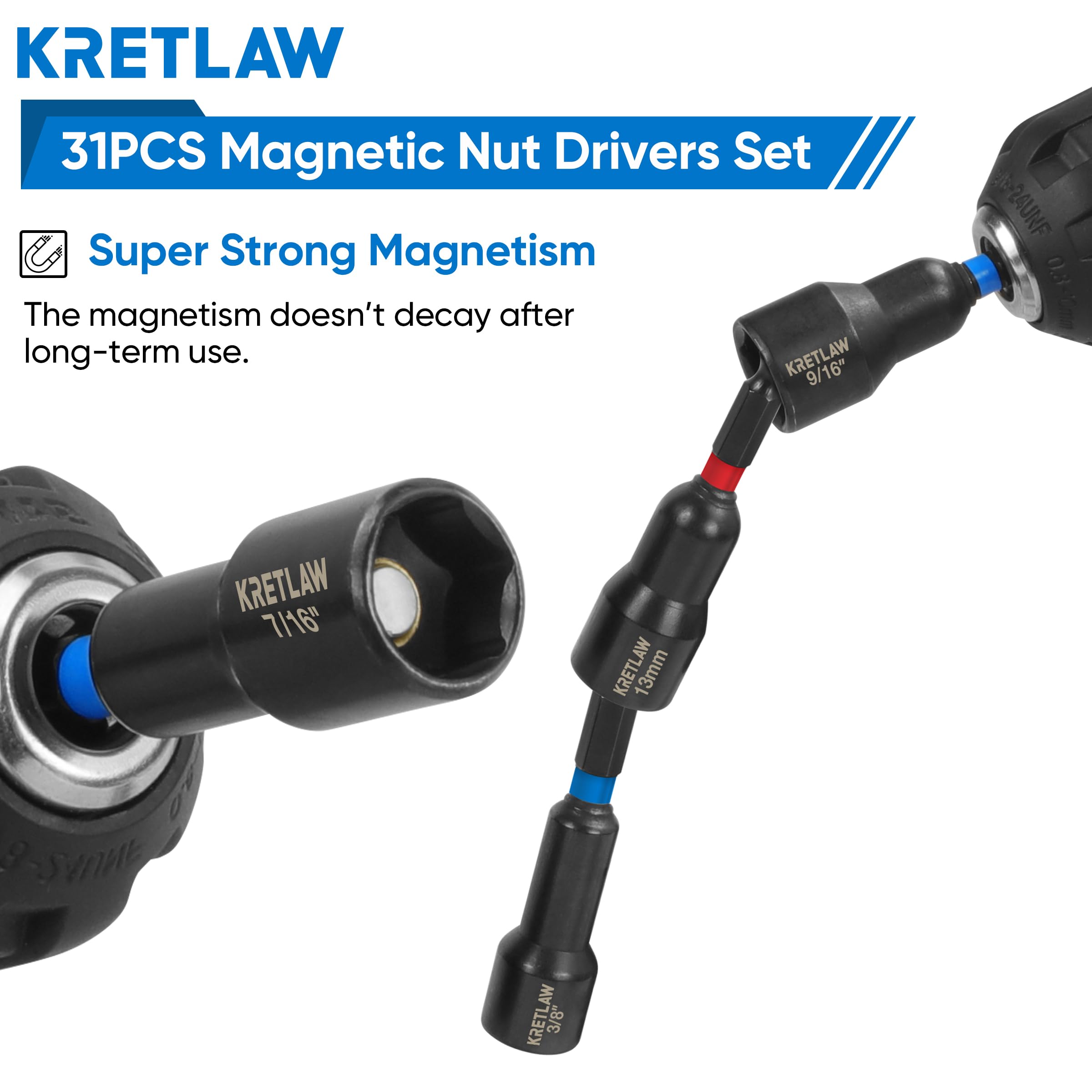 KRETLAW impact adapters for versatile setups (1/4, 3/8, 1/2 inches).