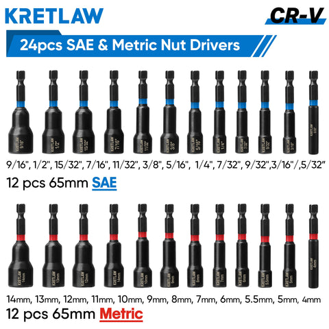 KRETLAW metric nut drivers from 4mm to 14mm for precision tasks.