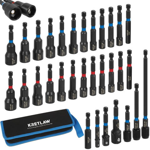 KRETLAW nut driver set with magnetic bit holder for secure fastening.