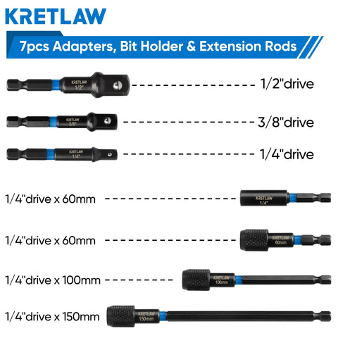 KRETLAW SAE nut drivers from 5/32 to 9/16 inches cover common fasteners.