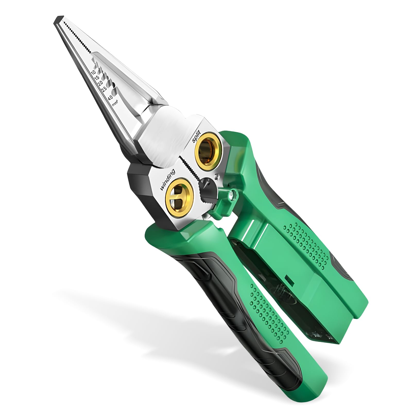 Krilves 8-in-1 wire stripper pliers, green side view for versatile electrical tasks