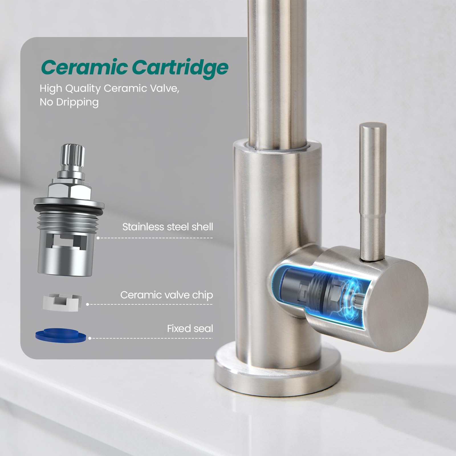 KroBer 360-degree swivel spout reaches every corner.