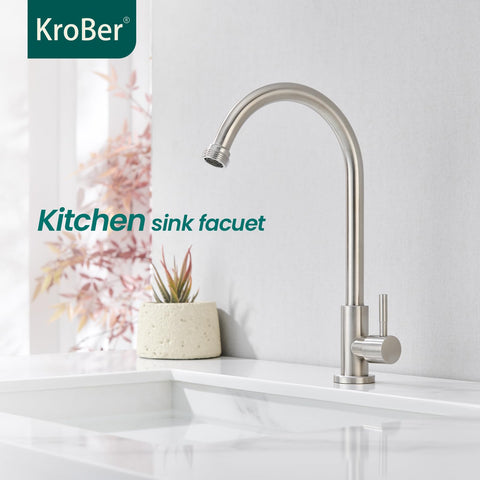 KroBer brushed nickel finish faucet offers durable, low-maintenance appeal.