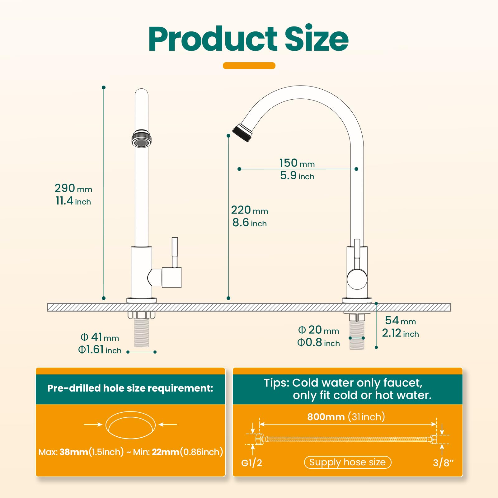 KroBer single-hole installation faucet for a clean, easy setup.