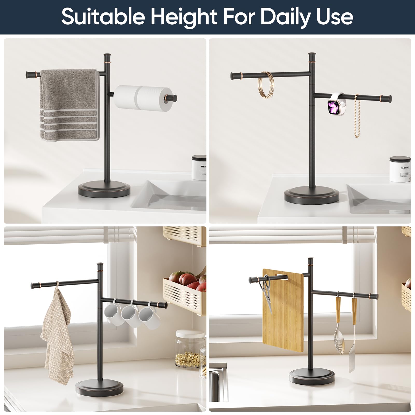 Kroias versatile towel bar suits bathrooms, kitchens, and countertops