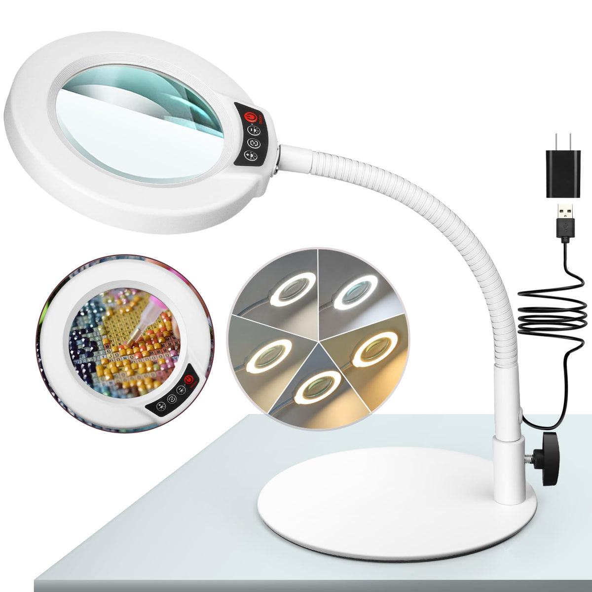 Krstlv 10X magnifying lamp with base offers steady hands-free viewing for tiny parts.