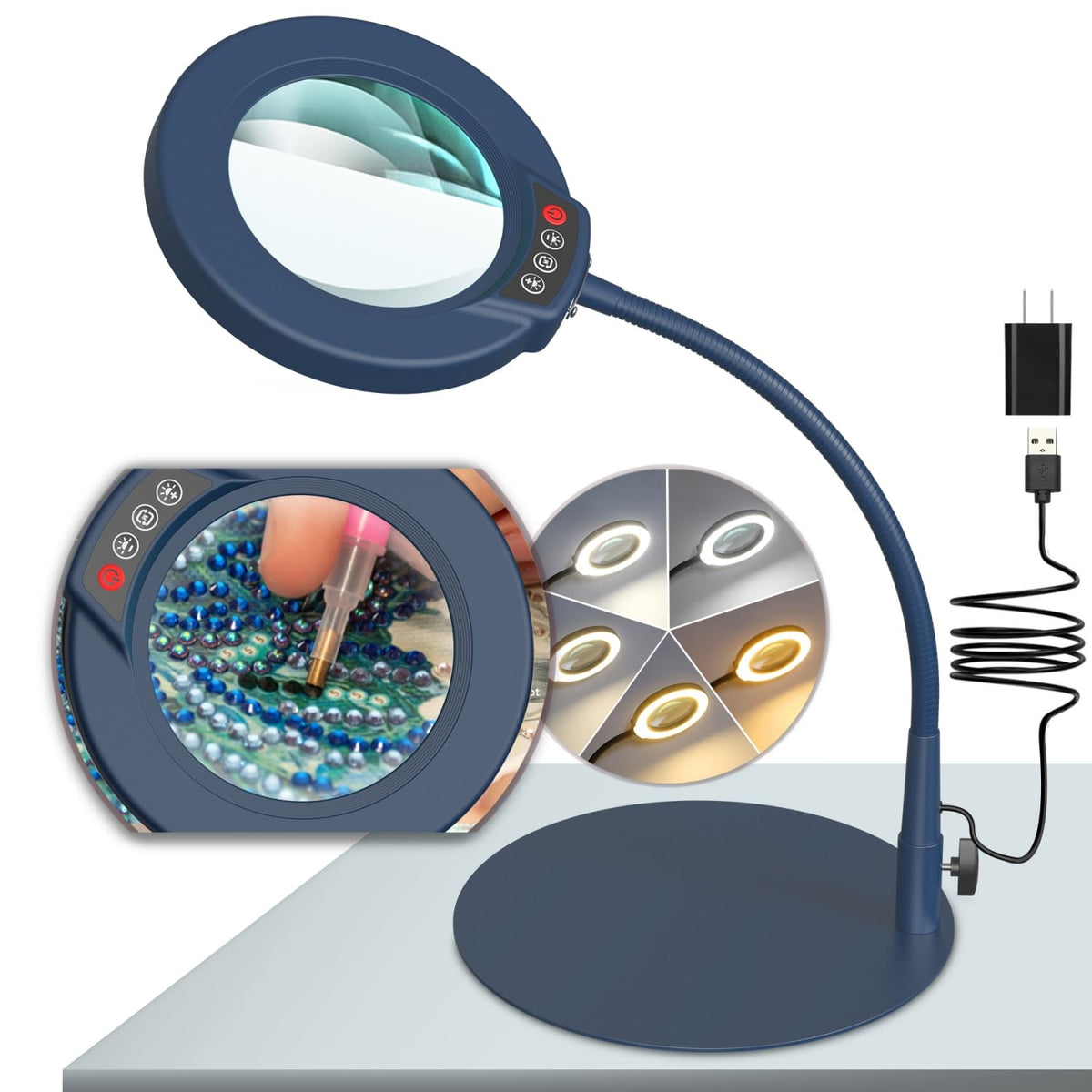 Krstlv 10X magnifying lamp with light and stand for precise close-work in crafts.