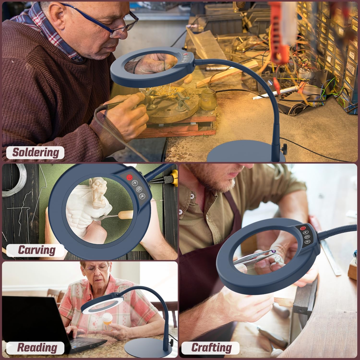 Krstlv enables hands-free close work for painting, repairs, and crafts.