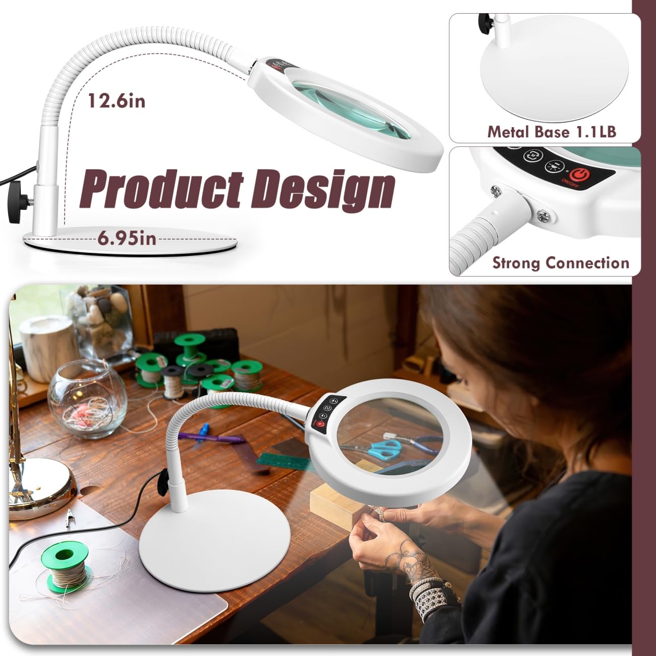 Krstlv desk-lamp lens provides distortion-free magnification for craft and repair tasks.