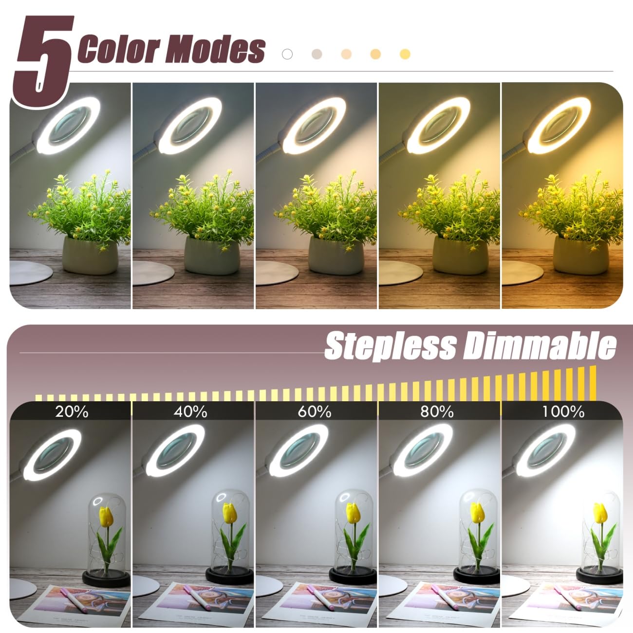 Krstlv LED lighting with 5 color modes reduces glare and improves visibility.
