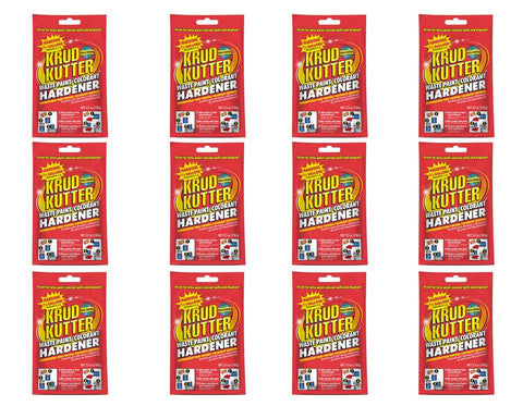 Krud Kutter Liquid Paint Plow packaging in a 12-pack helps harden leftover latex paint for disposal.