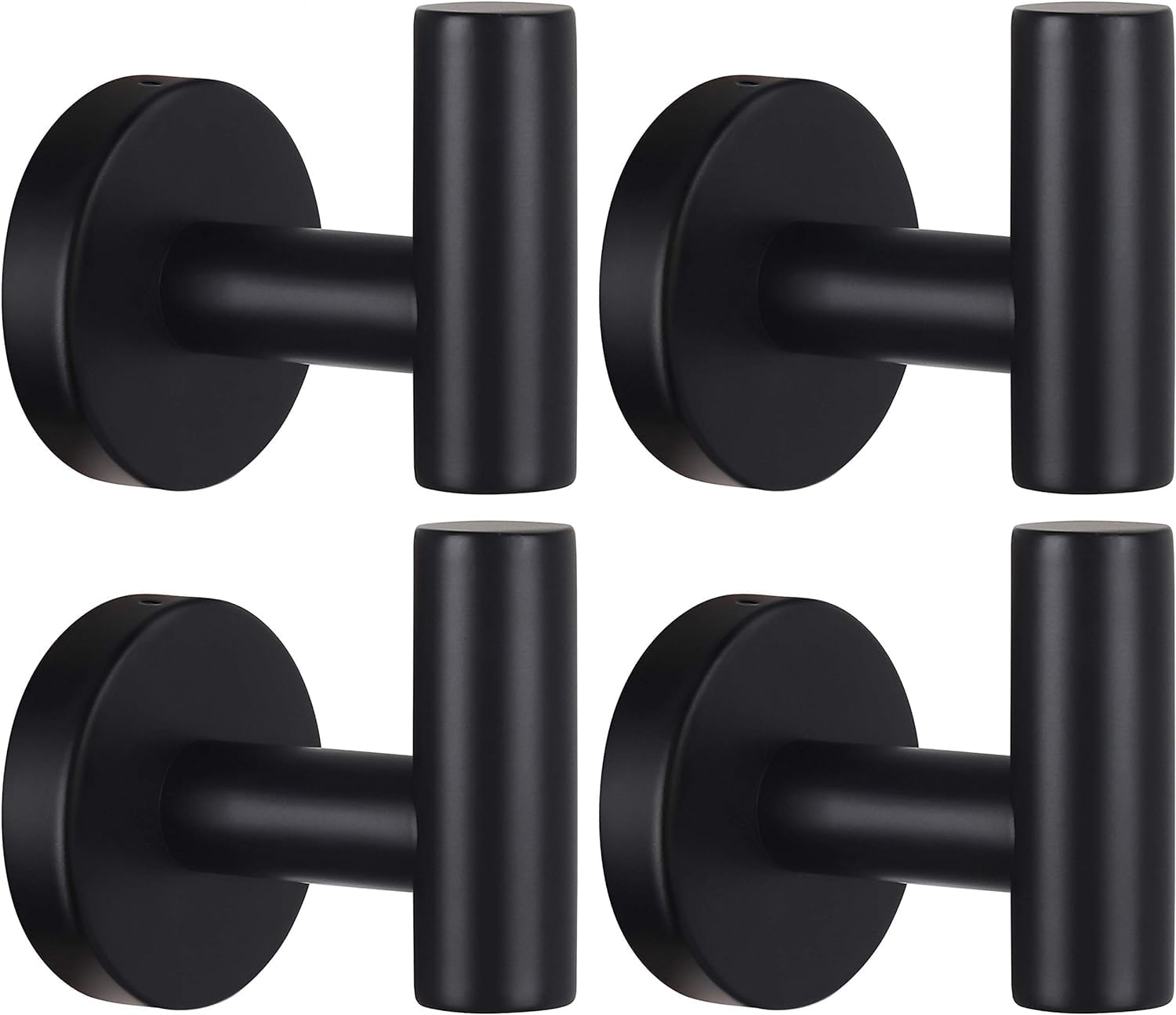 Kruodop towel hooks wall mount in black matte finish, ideal for organized bathroom or kitchen.