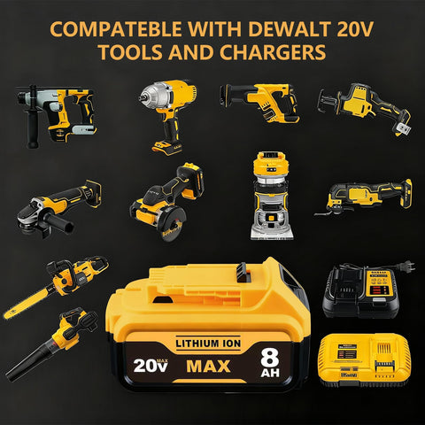 Krvlkaq DCB series compatibility chart showing supported Dewalt tools.