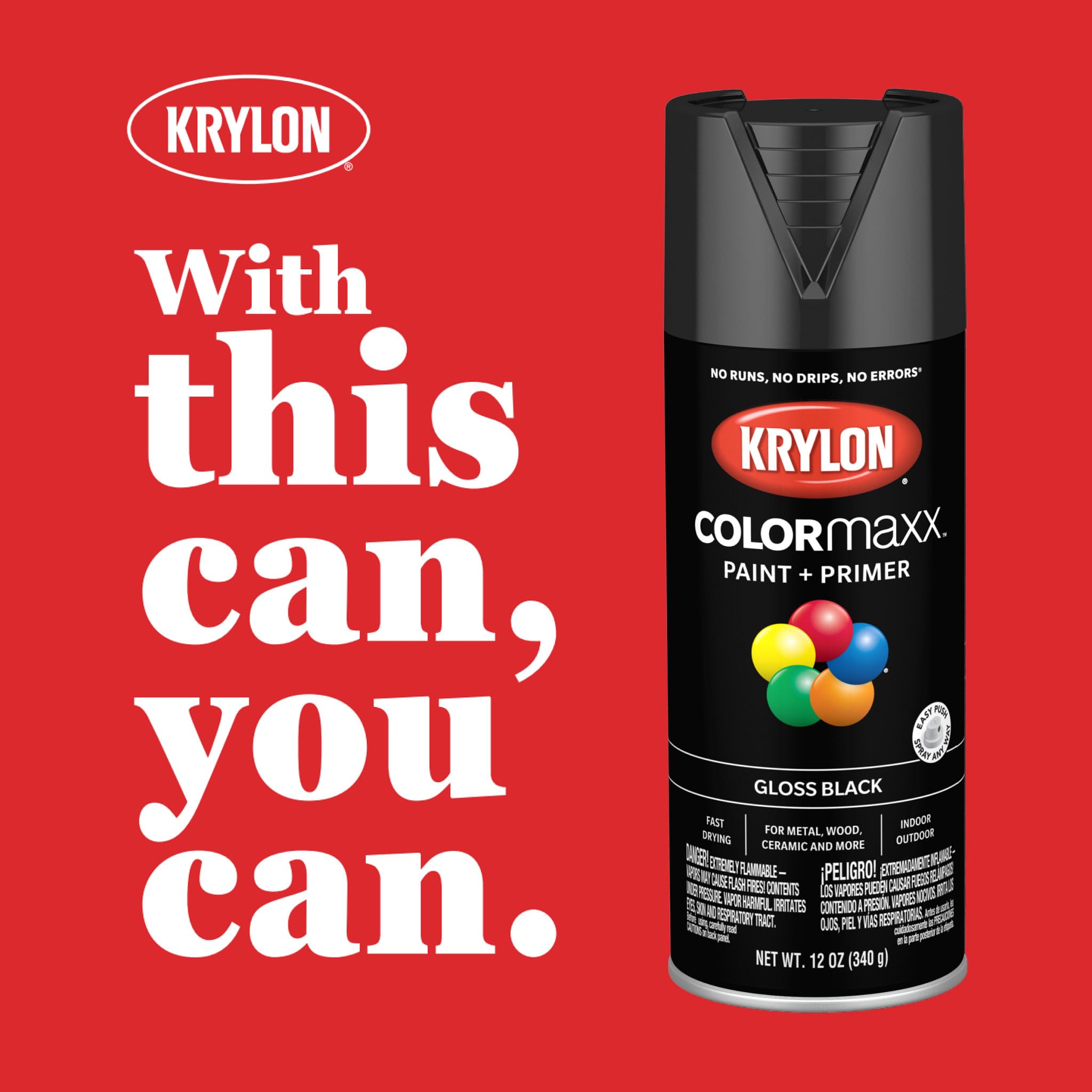 Krylon COLORmaxx 12 oz can covers up to 25 sq ft.