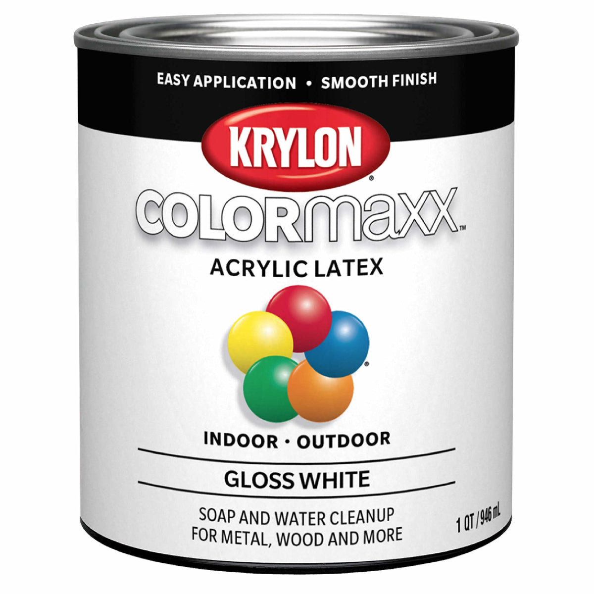 Krylon COLORmaxx gloss white paint bottle shows premium coverage
