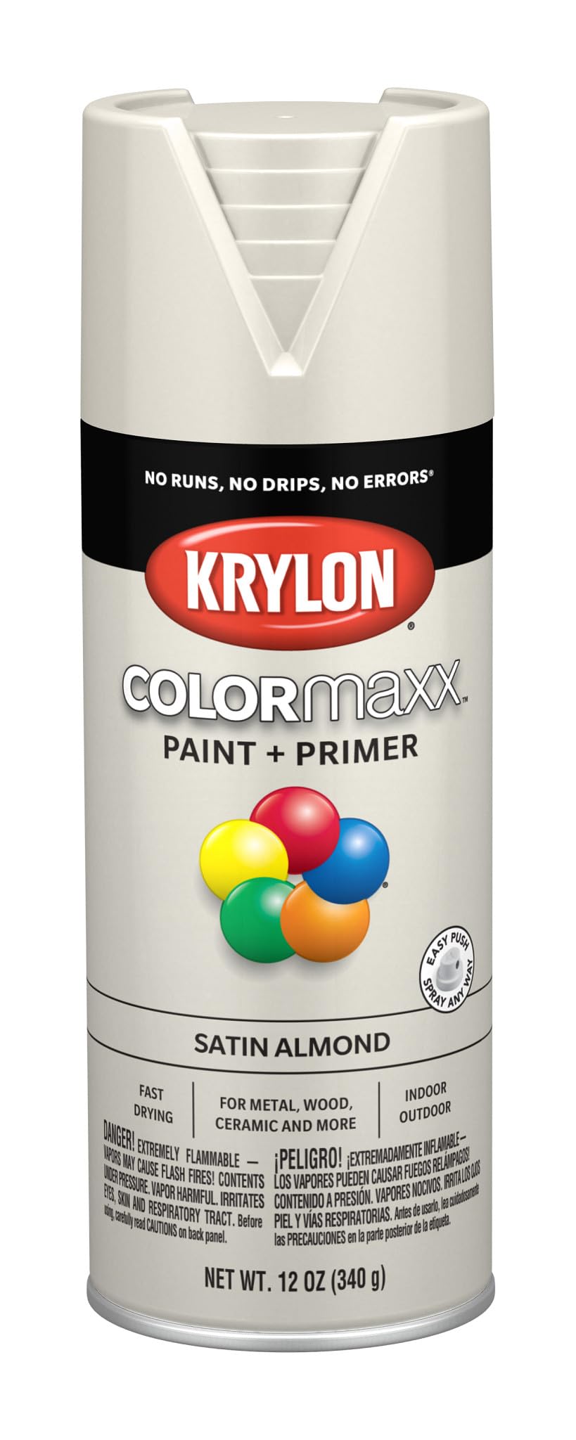 Krylon COLORmaxx Satin Almond on wood for durable color.
