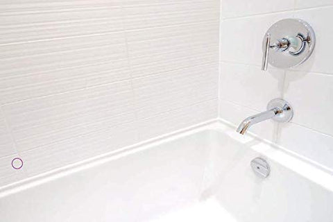 Krylon Tub & Tile Ultra Repair Finish spray shown in action on bathroom tiles.