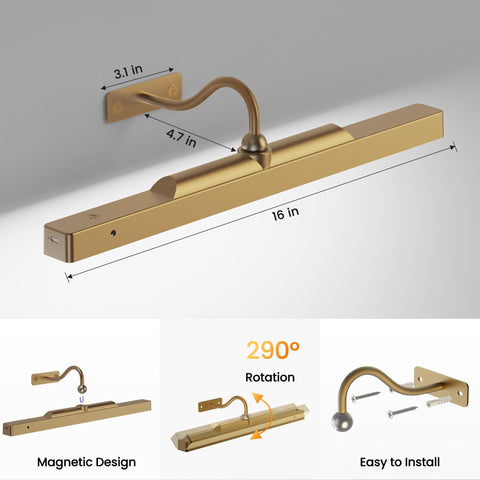 Kryoza brass picture light with three color temperatures for mood