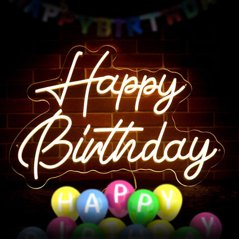 KSCKXGG Happy Birthday neon sign backdrop glows warmly for festive photos.