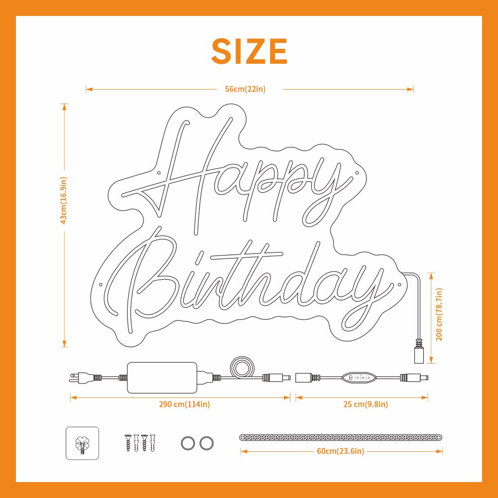 KSCKXGG Happy Birthday neon sign warm white light creates cozy room ambiance.