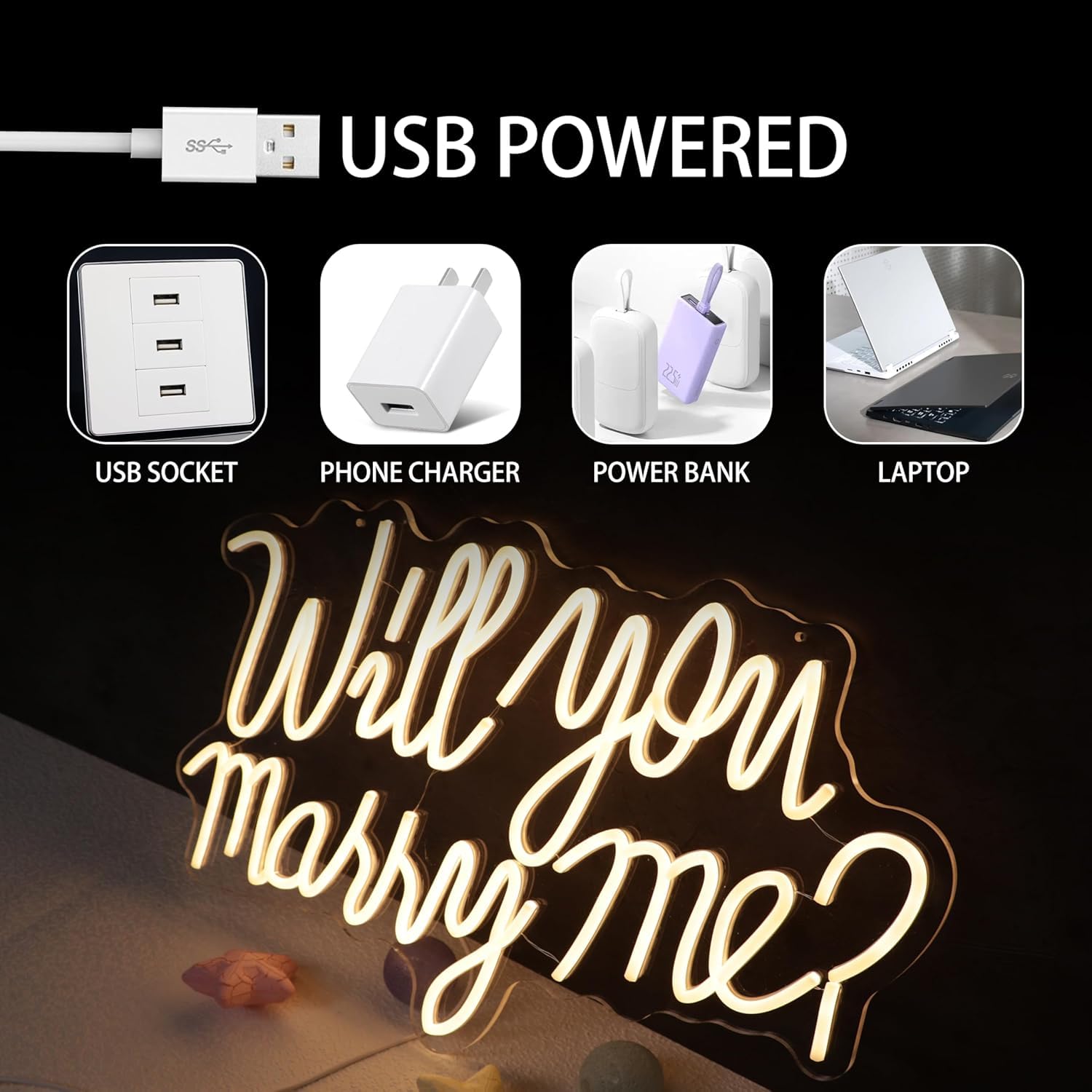 KSCKXGG Will You Marry Me LED neon sign offers safe, energy efficient wall art