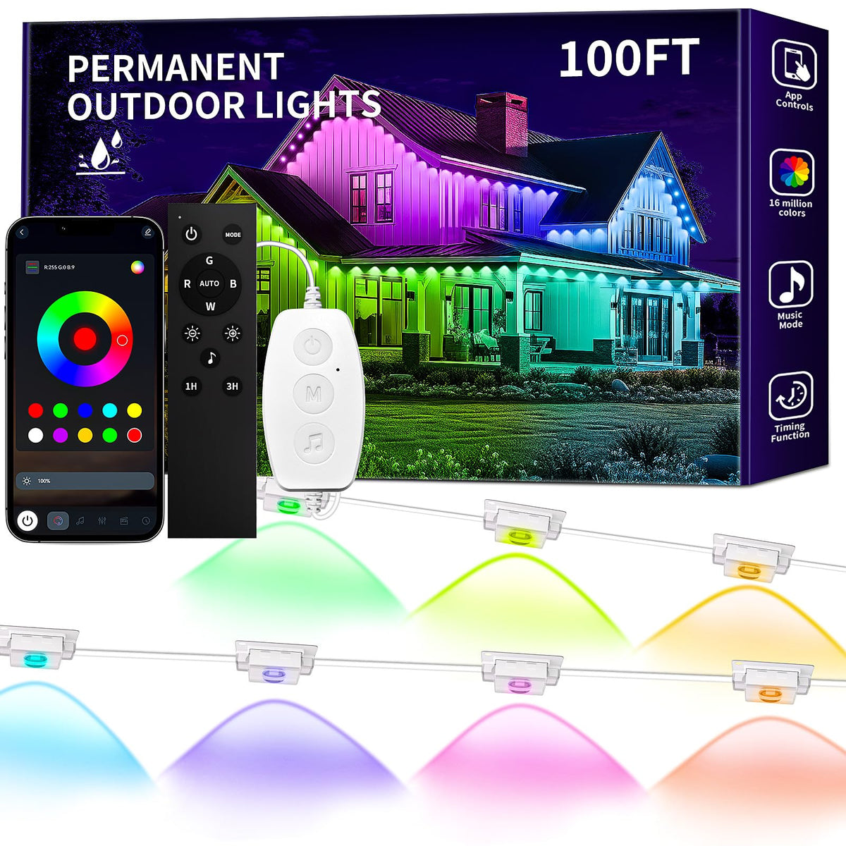 KSIPZE 100ft outdoor lights on eaves for durable year-round illumination