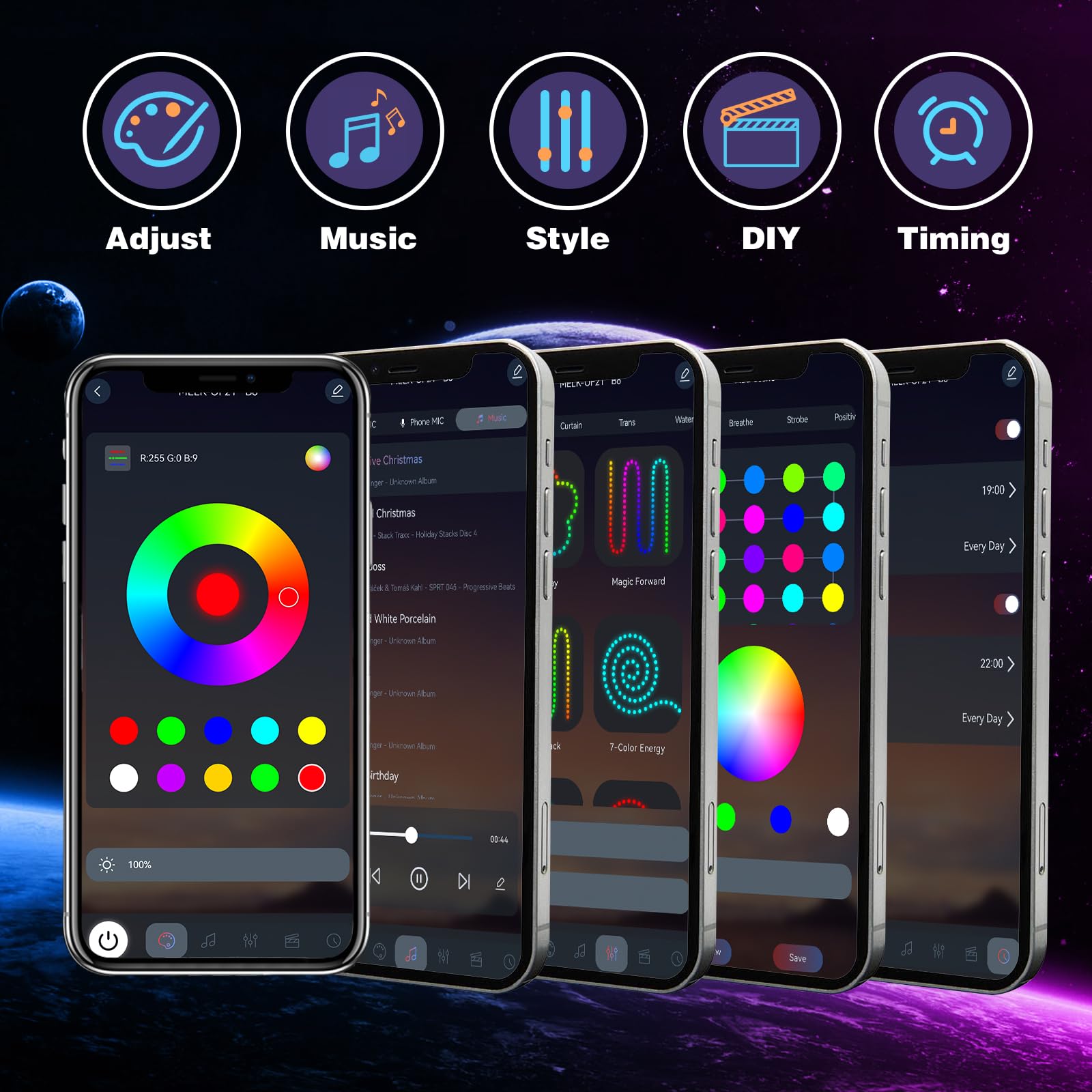 KSIPZE app control supports millions of colors and scenes.