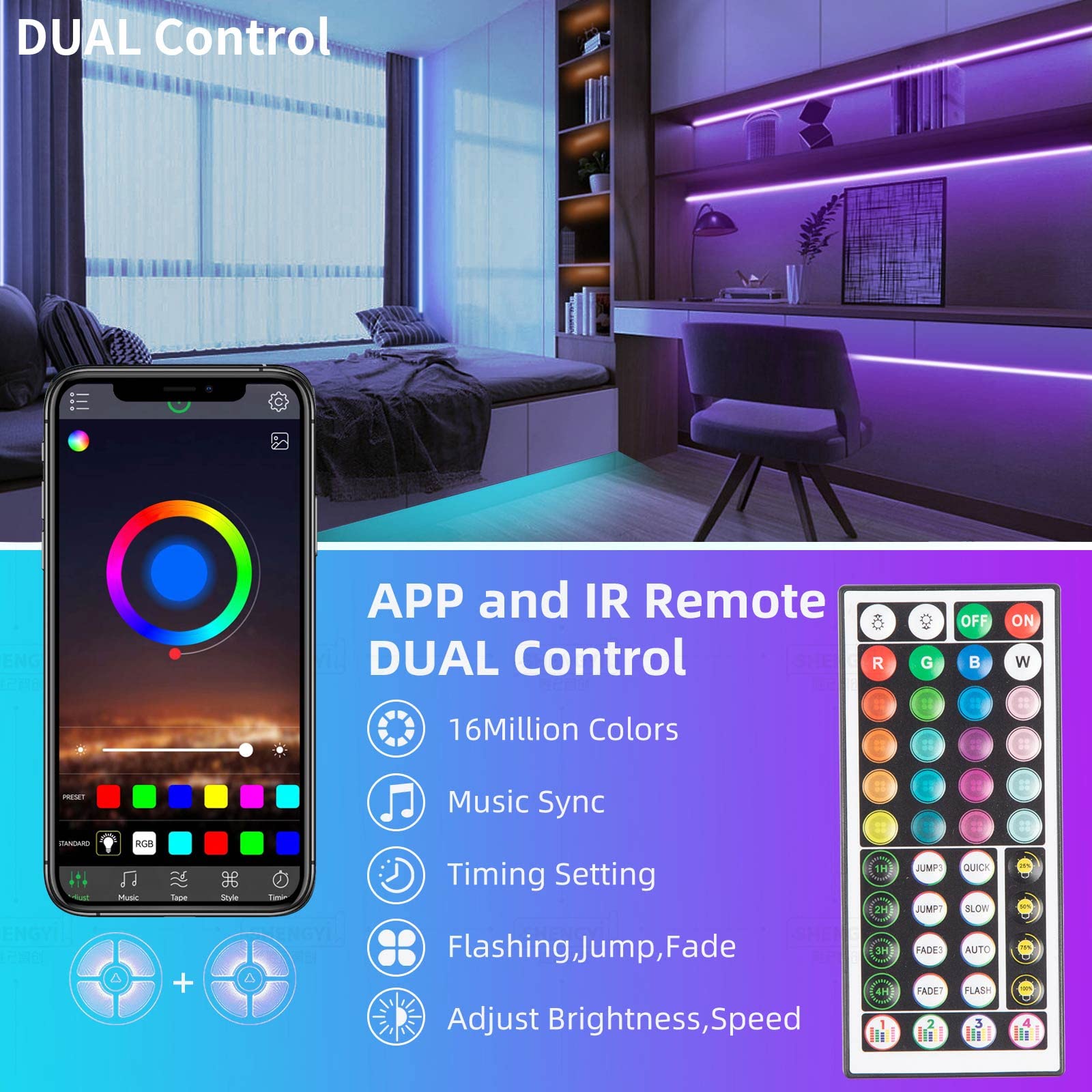 KSIPZE LED strip lights with app control and remote for easy customization.